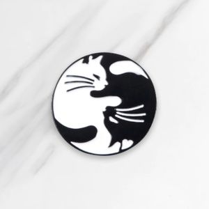 Cat Ying Yang Black & White Enamel Pin